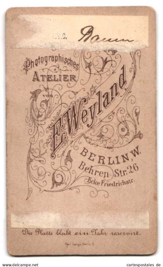 Fotografie E. Weyland, Berlin-W., Behren-Str. 26 Ecke Friedrichstr., Bürgerlicher Herr Mit Schnauzbart  - Personnes Anonymes