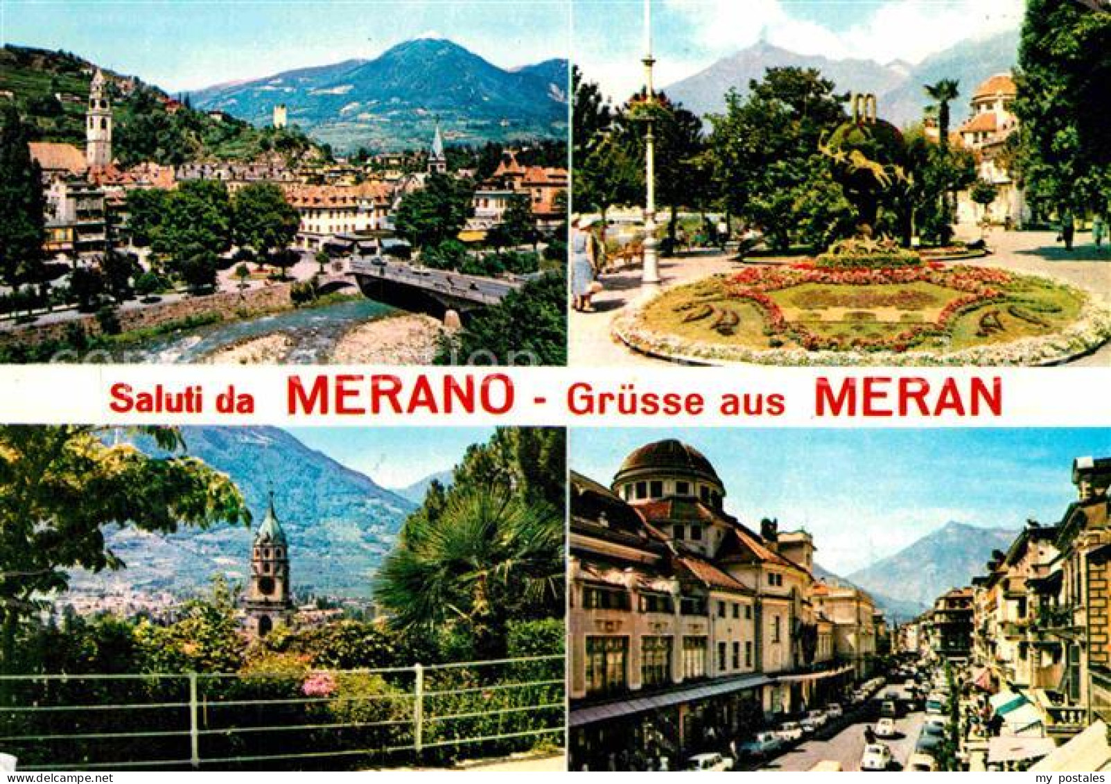 72868576 Meran Merano Teilansicht Blumenuhr Kirche Strassenpartie Merano - Autres & Non Classés