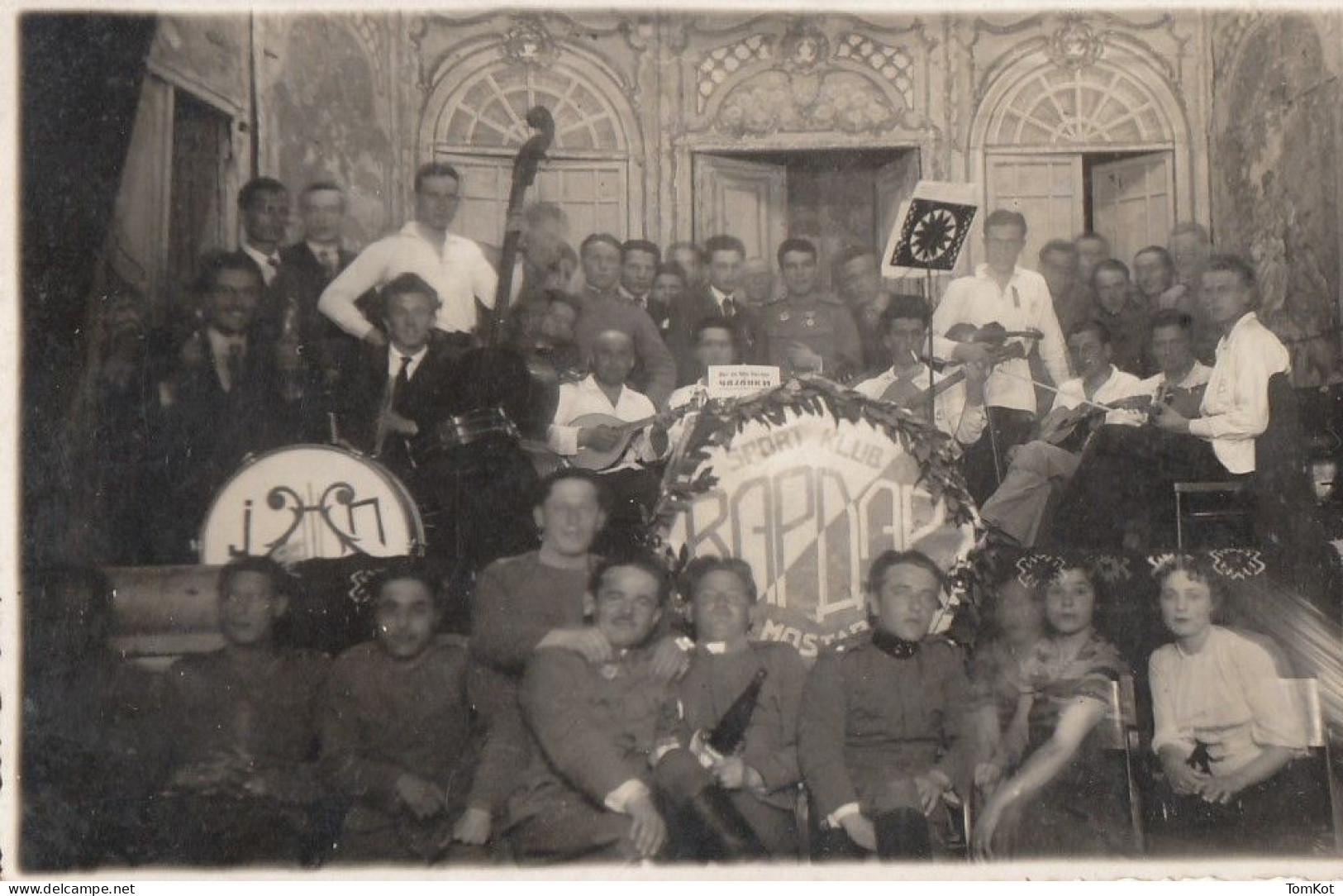 Old Photo Kingdom Of Yugoslavia, Mostar. Sportski Klub Vardar, Restaurant Party With Music, Officers And Ladies. - Europa