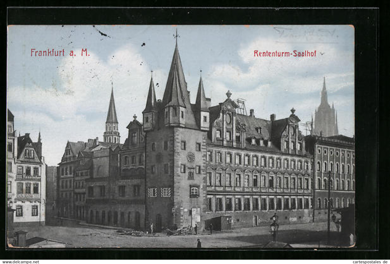 AK Frankfurt A. M., Rententurm-Saalhof Mit Strassenpartie  - Frankfurt A. Main