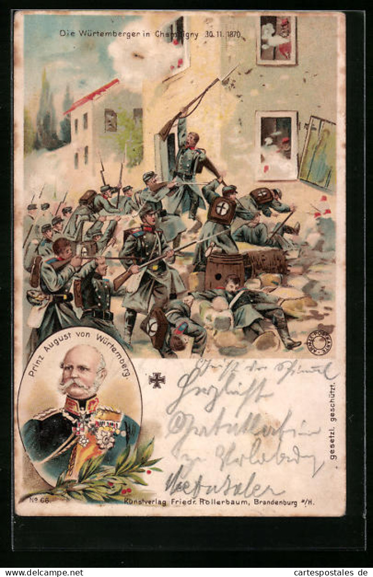 Lithographie Prinz August Von Württemberg, Württemberger In Chamnigny 1870  - Case Reali