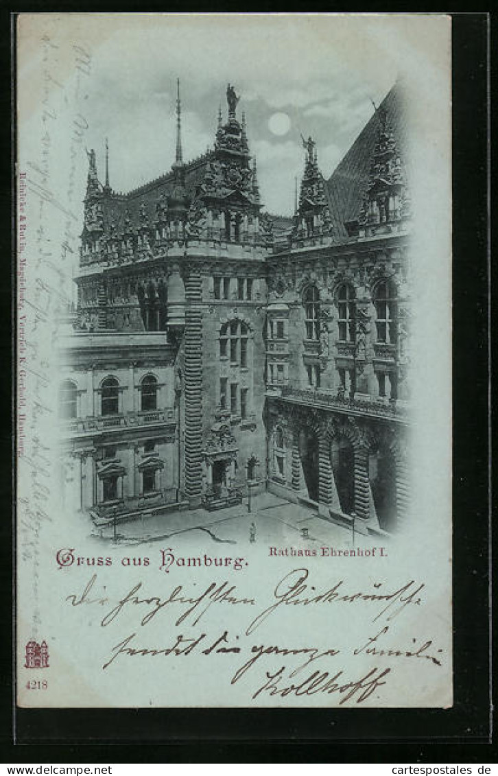 Mondschein-AK Hamburg, Rathaus Ehrenhof I.  - Mitte