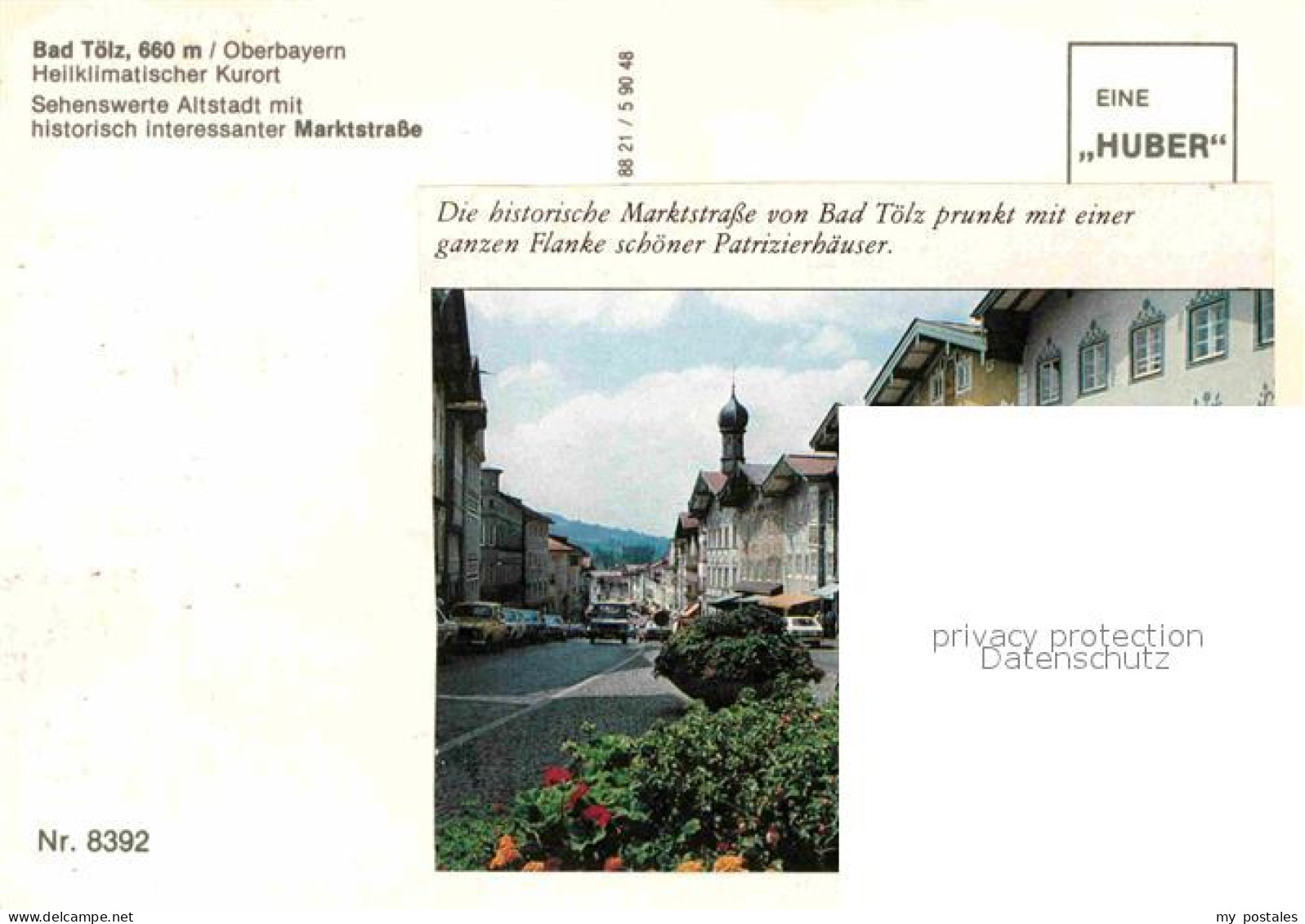 72865488 Bad Toelz Altstadt Historische Marktstrasse Huber Karte Nr 8392 Bad Toe - Bad Toelz