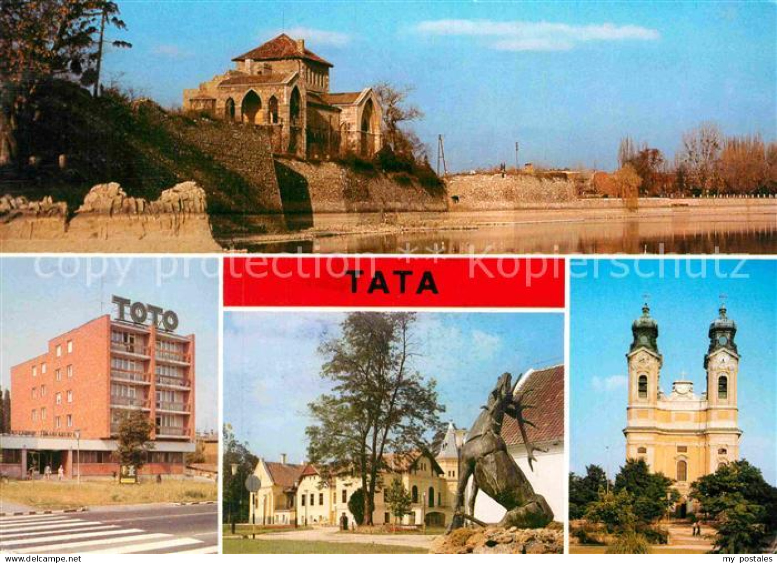 72865259 Tata Tovaros Burg Am Oeregsee Kirche Hirschskulptur Toto Hochhaus Tata  - Hongrie