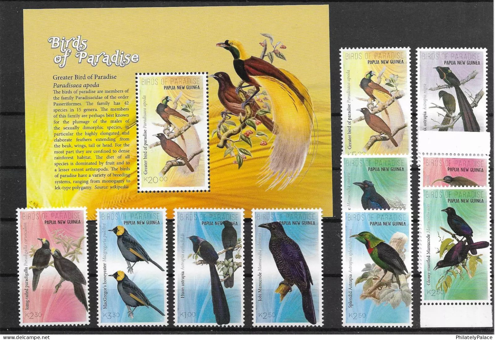 Papua New Guinea PNG 2021 Birds Of Pradise,Honeyeater,Astrapia,Set Of 10 Stamps + 1 MS MNH (**) - Papua New Guinea