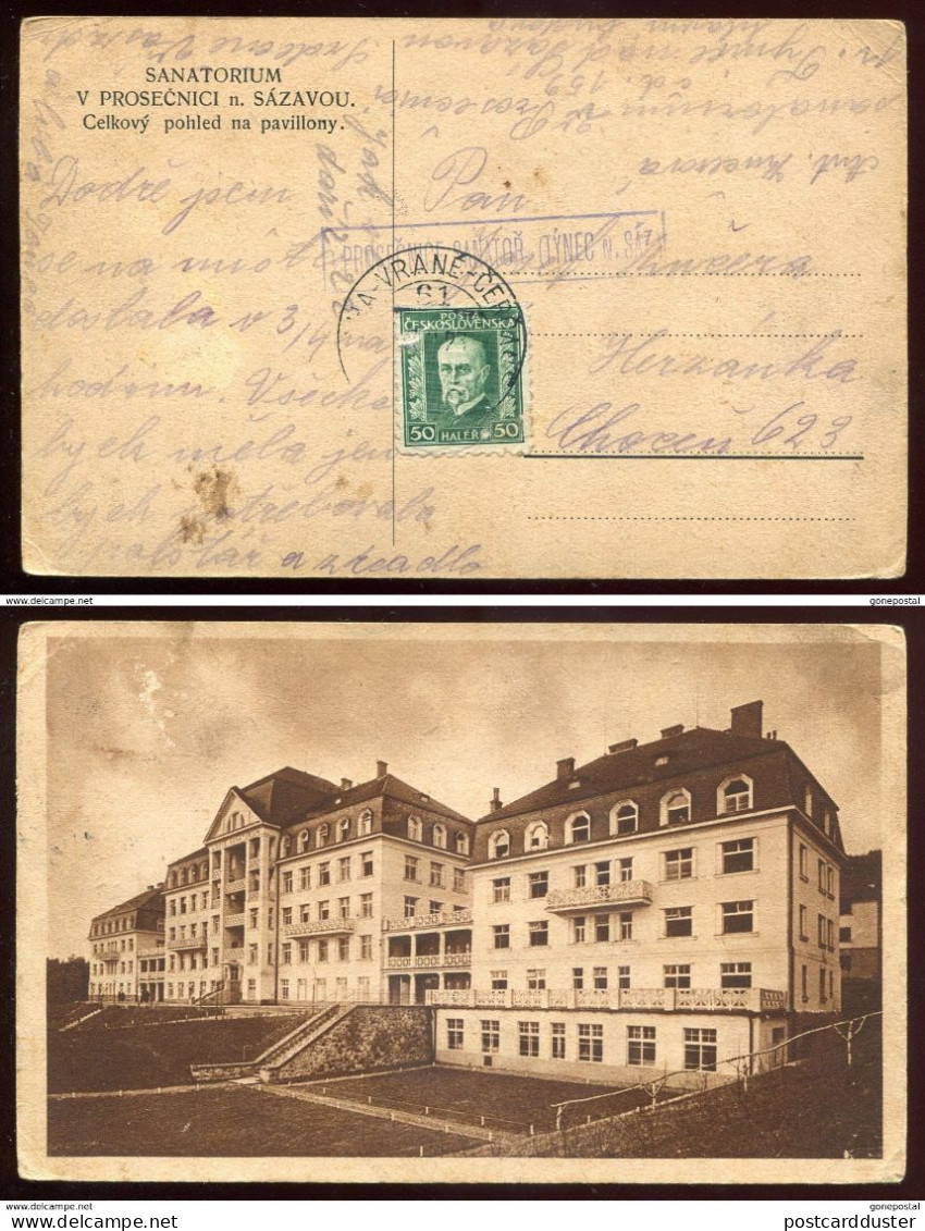 CZECH REPUBLIC Tynec Nad Sazavou 1923 Postal Agency At Sanatorium, RPO Railway Cancel (h891) - Cartas & Documentos