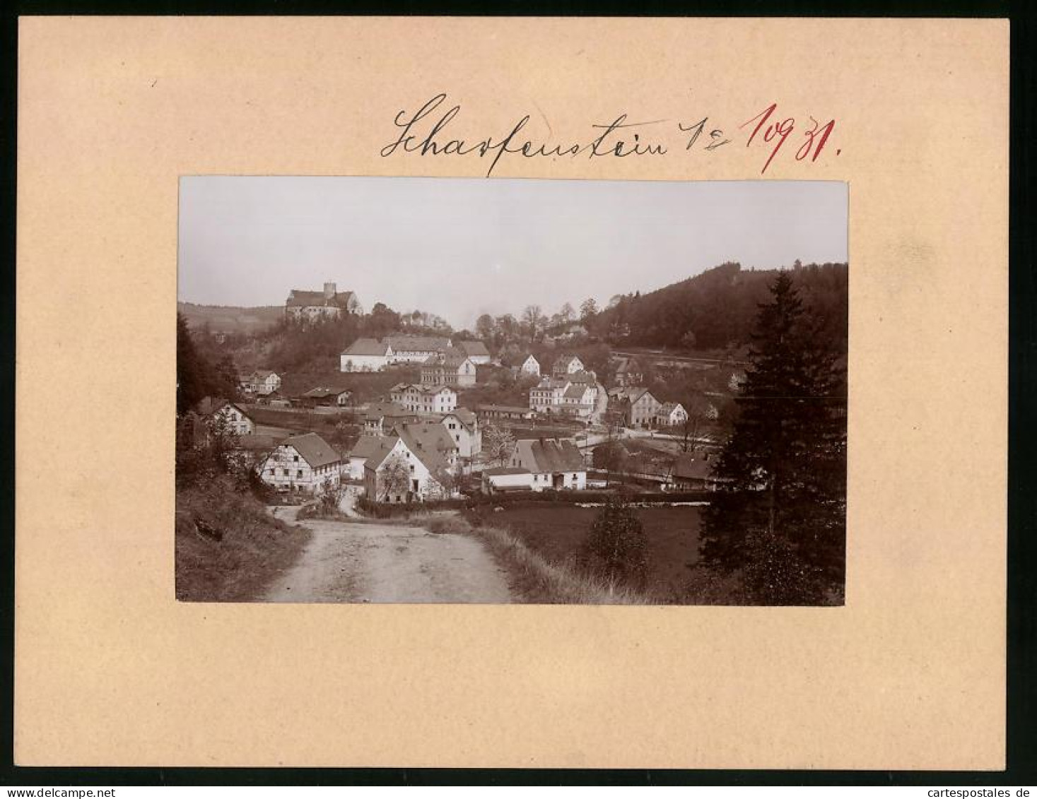 Fotografie Brück & Sohn Meissen, Ansicht Scharfenstein, Ortsansicht Mit Güterbahnhof, Eisenbahn-Anlagen  - Plaatsen