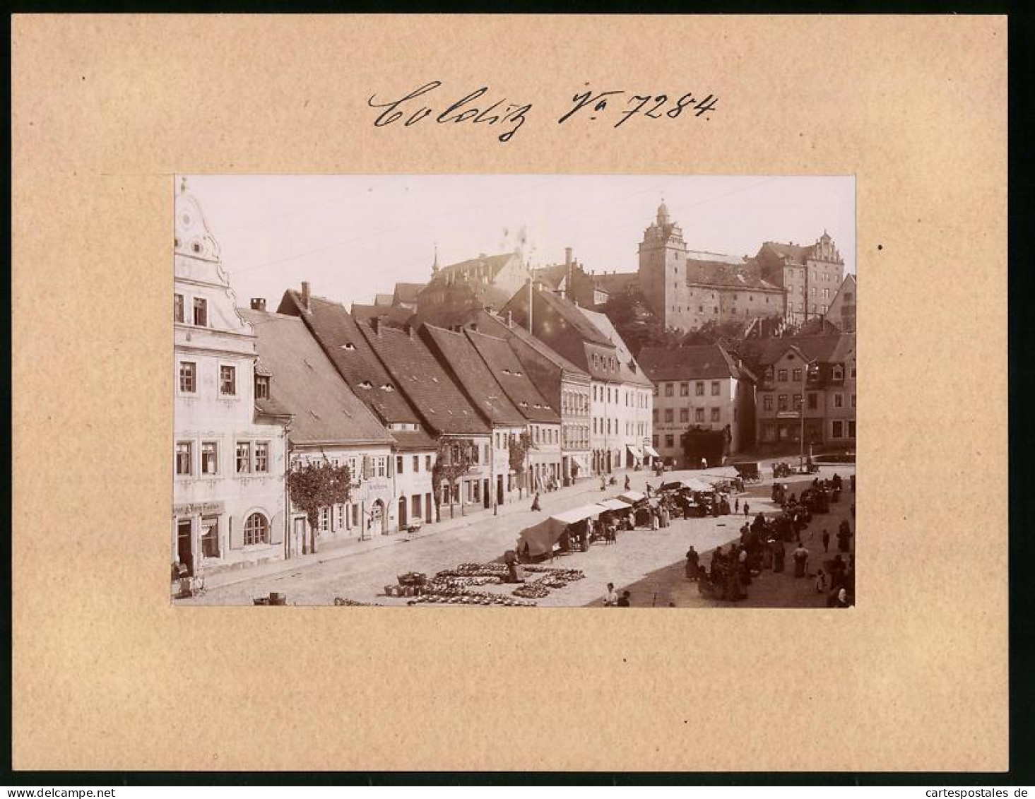 Fotografie Brück & Sohn Meissen, Ansicht Colditz, Partie Am Markt Mit Geschäften Marie Fiedler, Herm. Wanneck  - Places