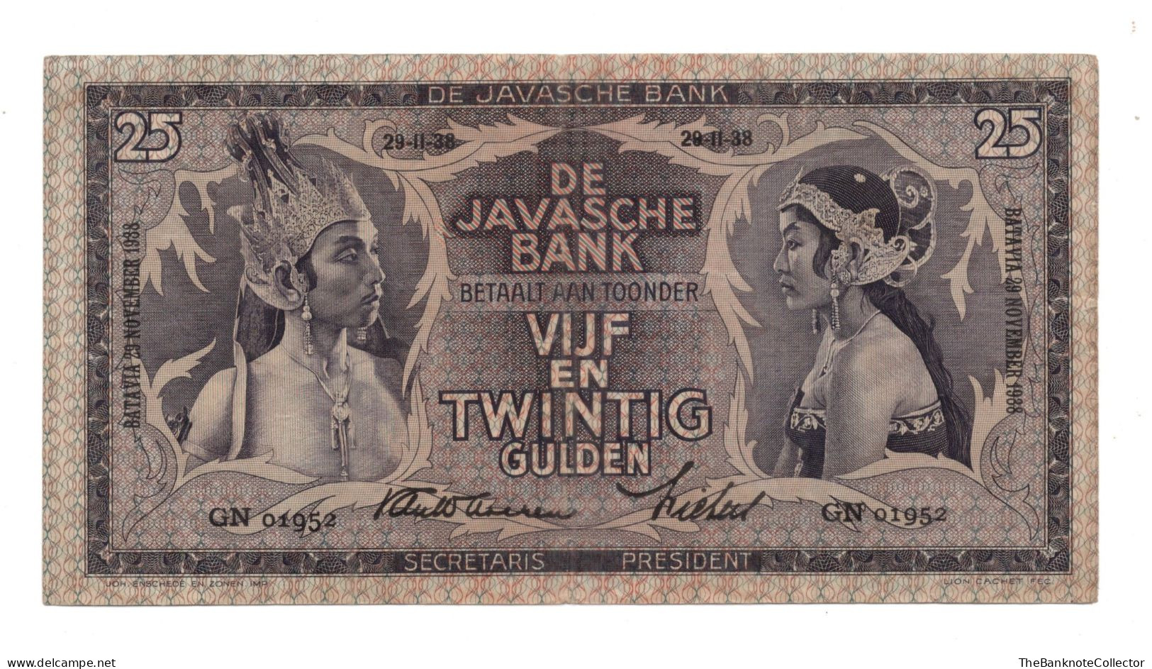 Netherlands Indies 25 Gulden 1935 -1939 P-80 F-VF Condition - Indonesië