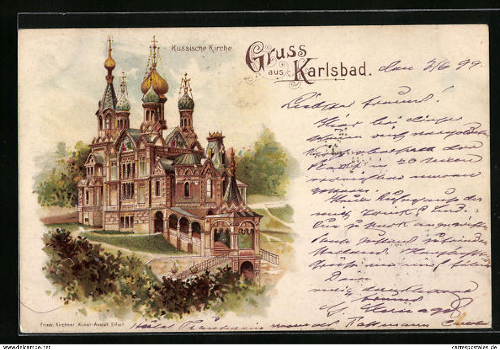Lithographie Karlsbad, Russische Kirche  - Czech Republic