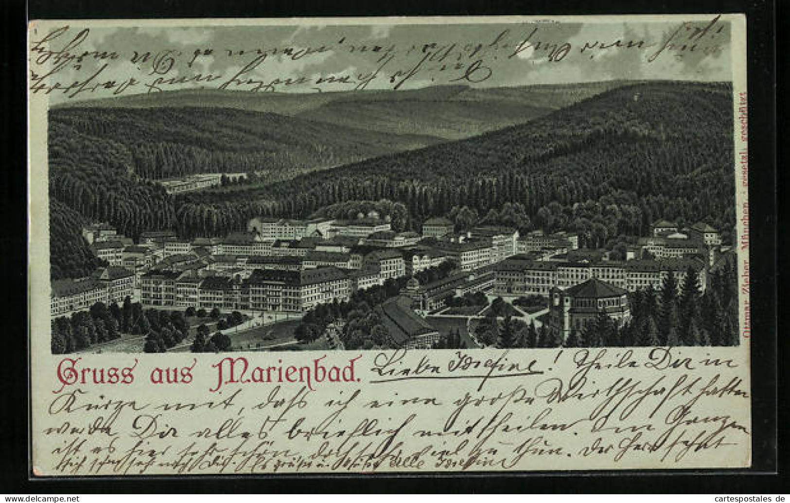 Mondschein-Lithographie Marienbad, Teilansicht  - Czech Republic