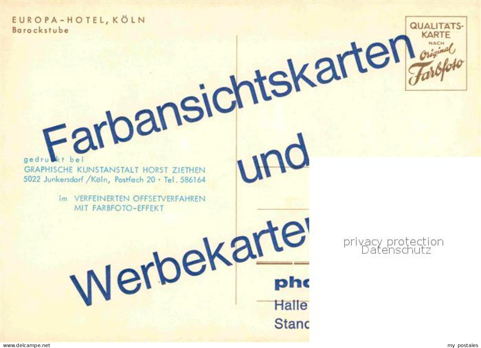 72862213 Koeln Rhein Europa Hotel Barockstube Koeln Rhein - Koeln