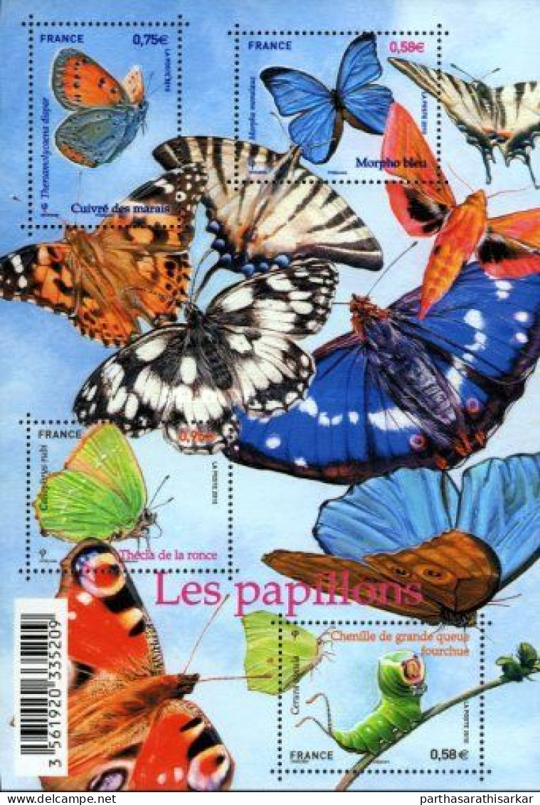 FRANCE 2010 BUTTERFLIES INSECTS UNUSUAL MINIATURE SHEET MS MNH - Mariposas