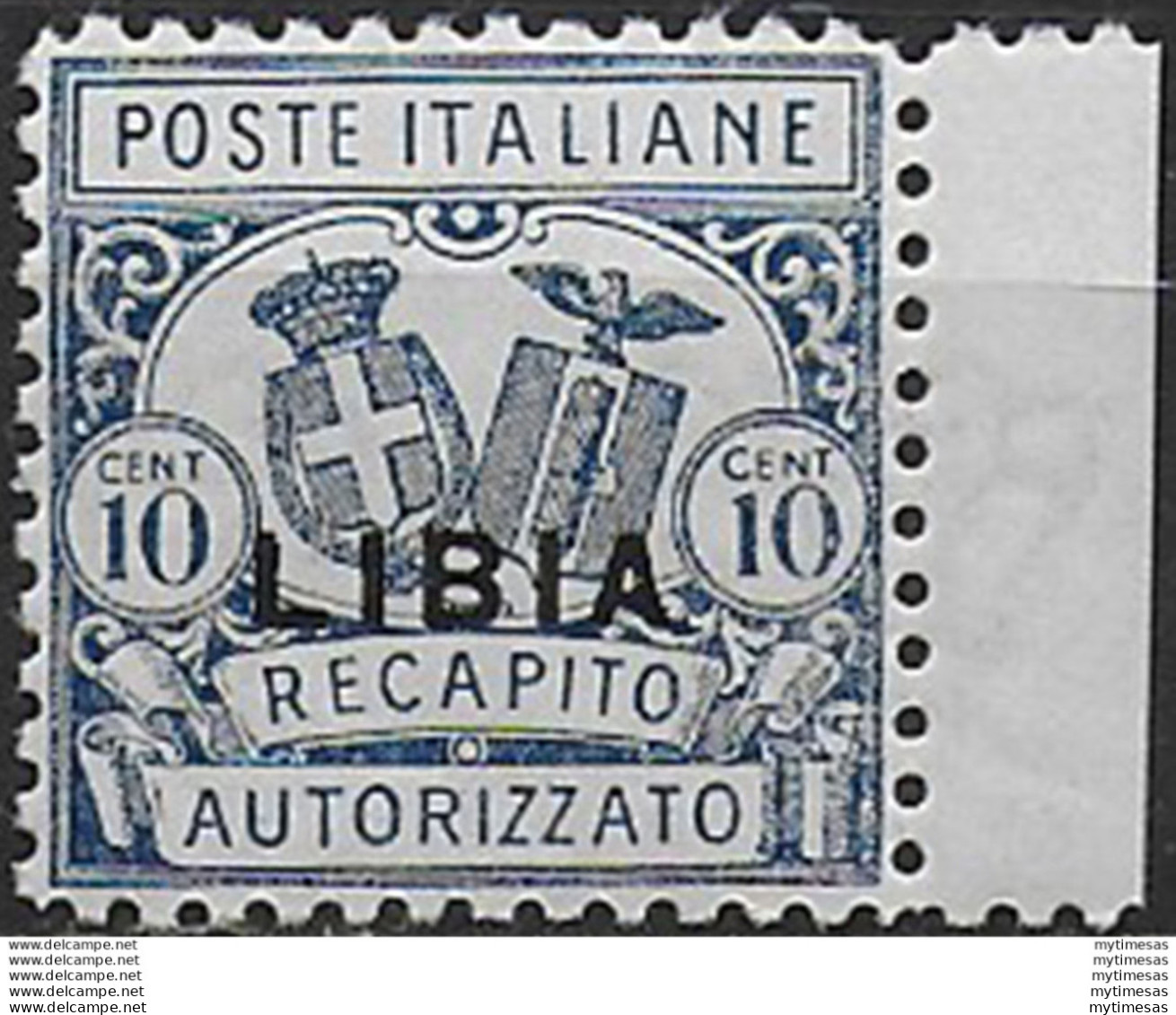 1929 Libia RA Stemmi 10c. Azzurro Bc. MNH Sassone N. 1 - Autres & Non Classés