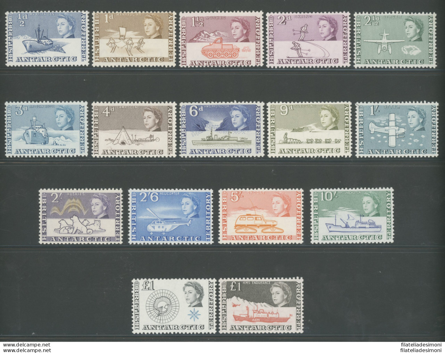 1963-69 British Antarctic Territory - Elisabetta II - Stanley Gibbons N. 1-15a - 16 Valori - MNH** - Andere & Zonder Classificatie