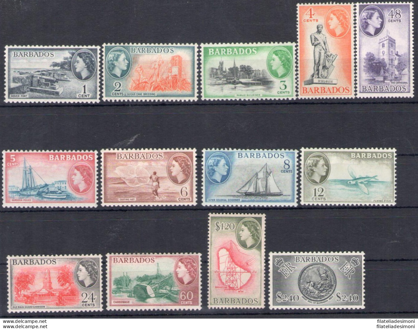 1953-61 BARBADOS - SG 289/301 Serie Di 13 Valori - MNH** - Otros & Sin Clasificación