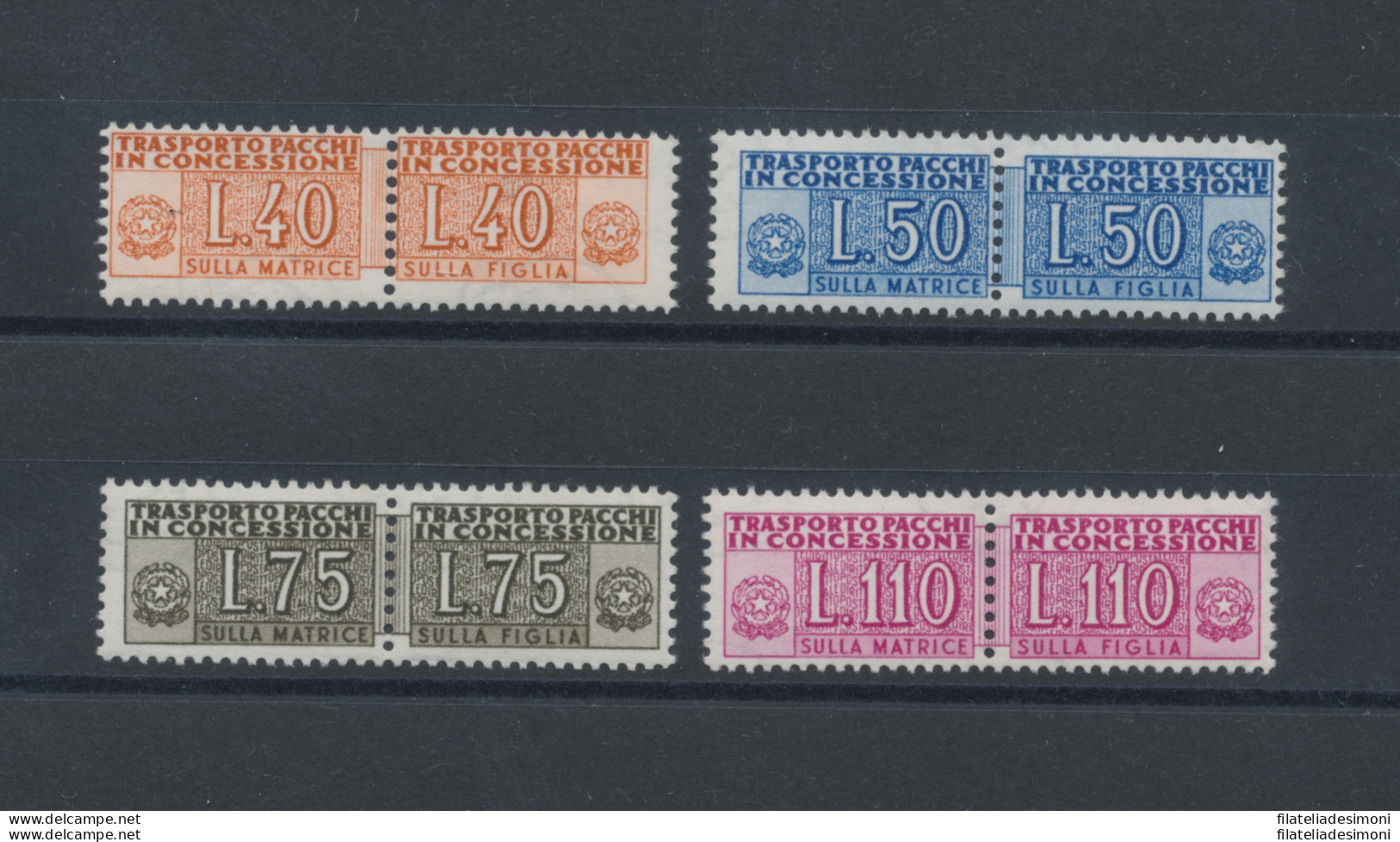 1953 Italia - Repubblica, Pacchi In Concessione, Filigrana Ruota 4 Valori N. 1/4, Centratura Standard - MNH** - Consigned Parcels