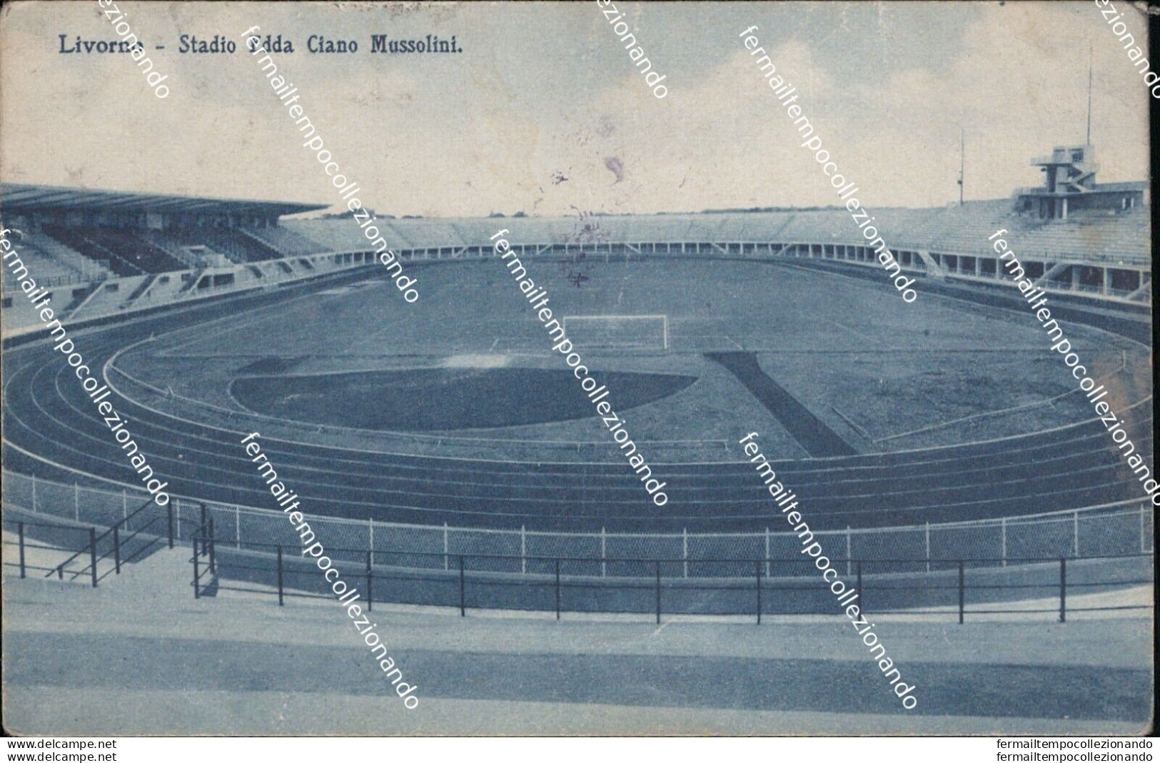 Az290 Cartolina Livorno Citta' Stadio Ciano Mussolini Piega Centrale Liguria - Livorno