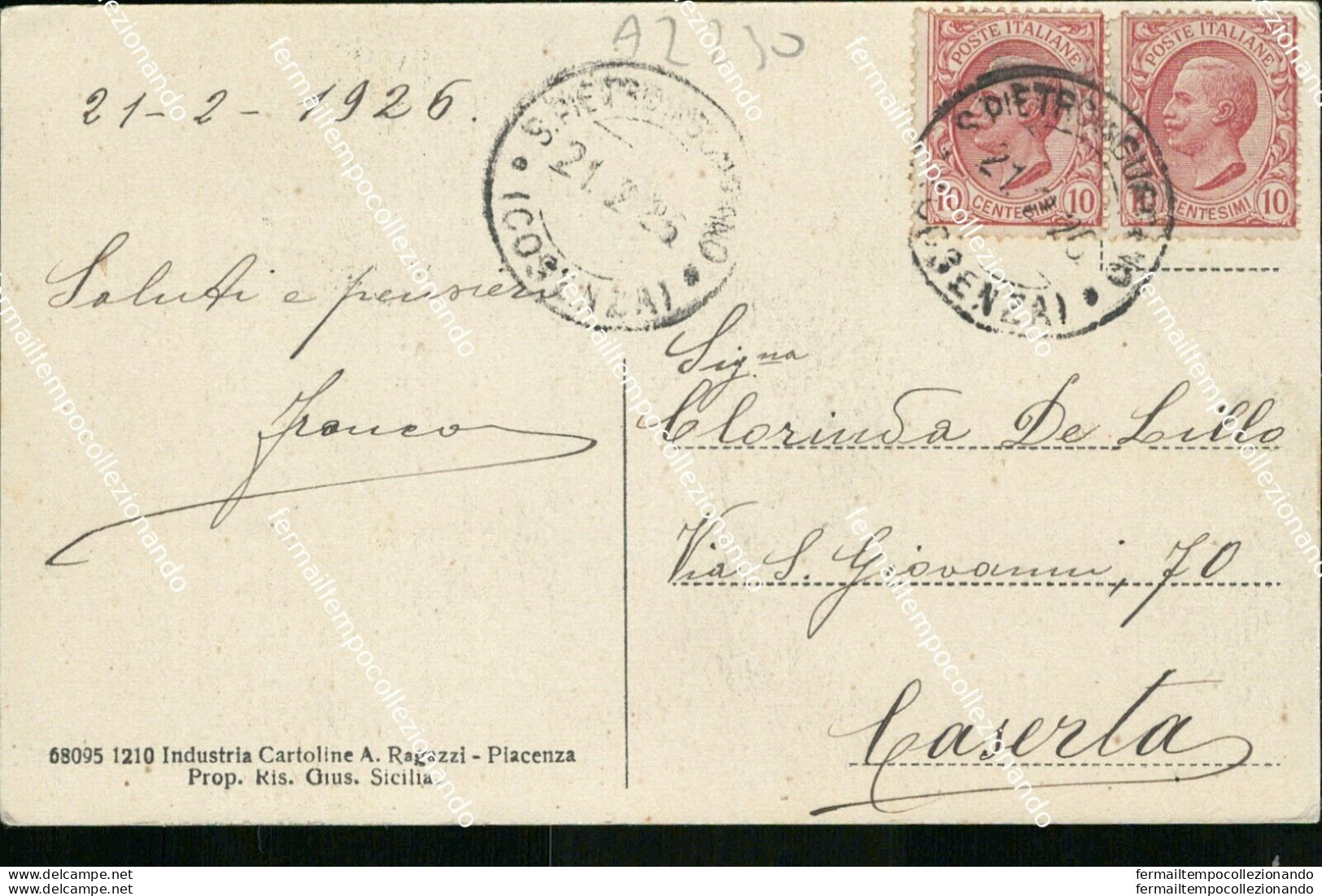 Az230 Cartolina S.pietro In Guarana Corso Umberto I Cosenza Calabria 1926 Bella! - Cosenza