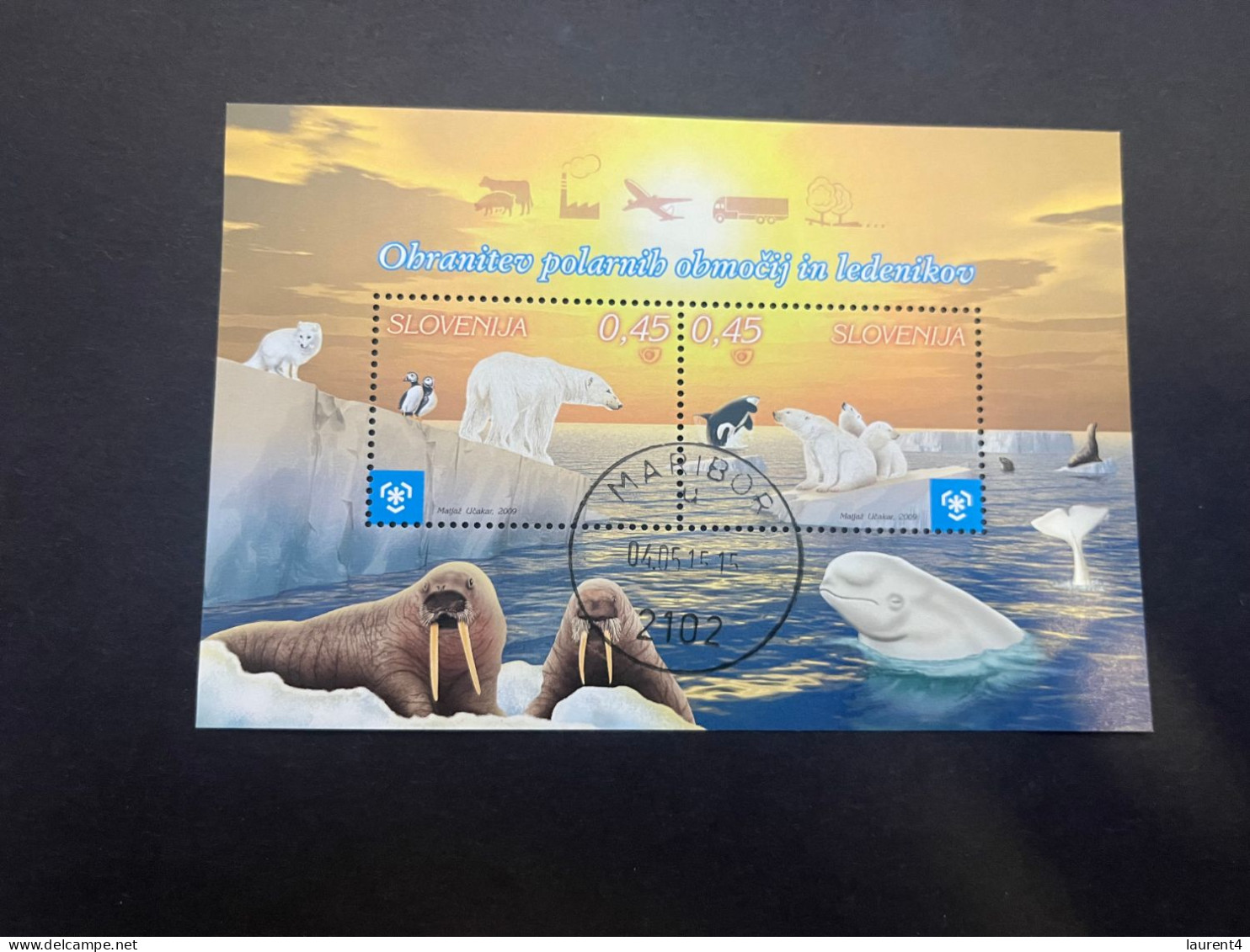 13-5-2024 (stamp) Use (obliterer) Mini-sheet - Slovenia - Antarctica Animals (polar Bears Etc) - Orsi