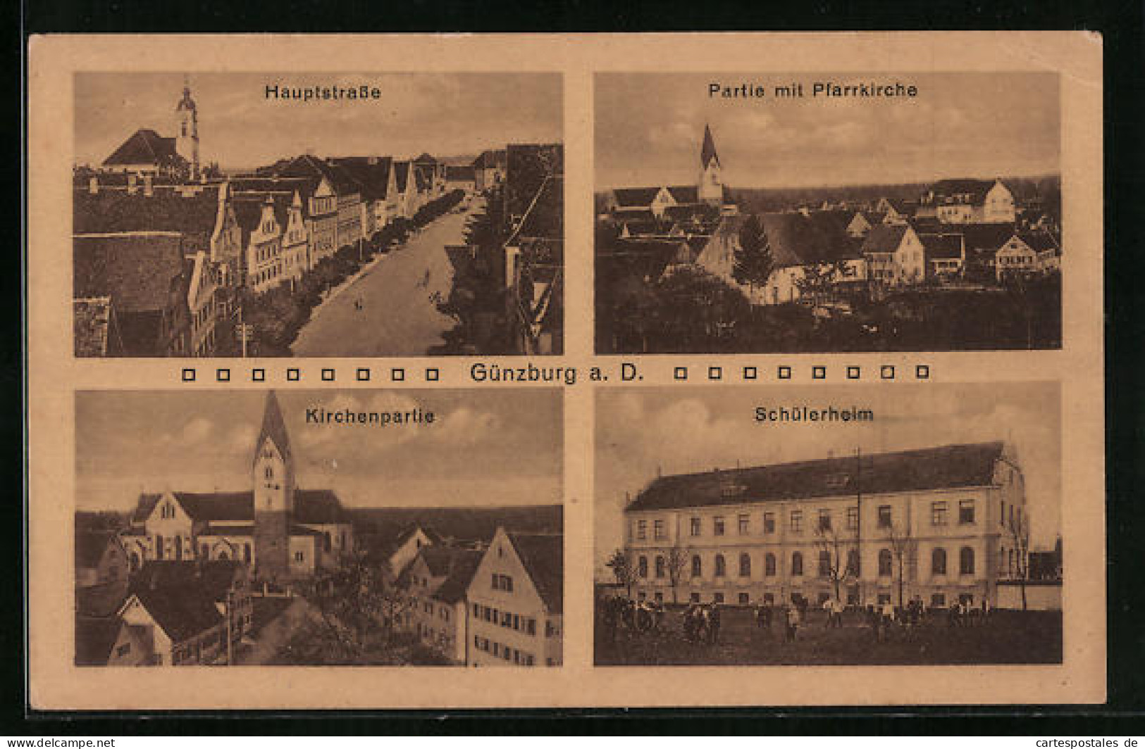 AK Günzburg A. D., Schülerheim, Kirchenpartie, Hauptstrasse Aus Der Vogelschau  - Guenzburg