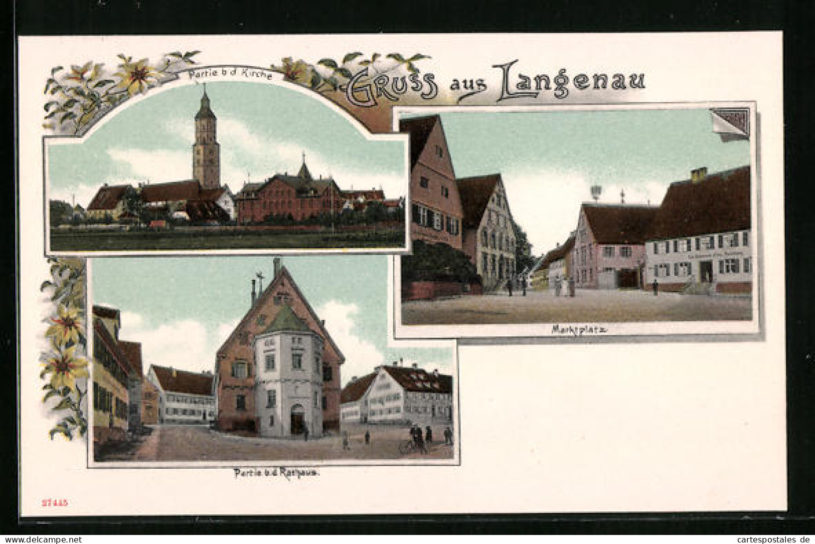 AK Langenau / Württ., Partie Bei Der Kirche Mit Rathaus Und Marktplatz  - Other & Unclassified