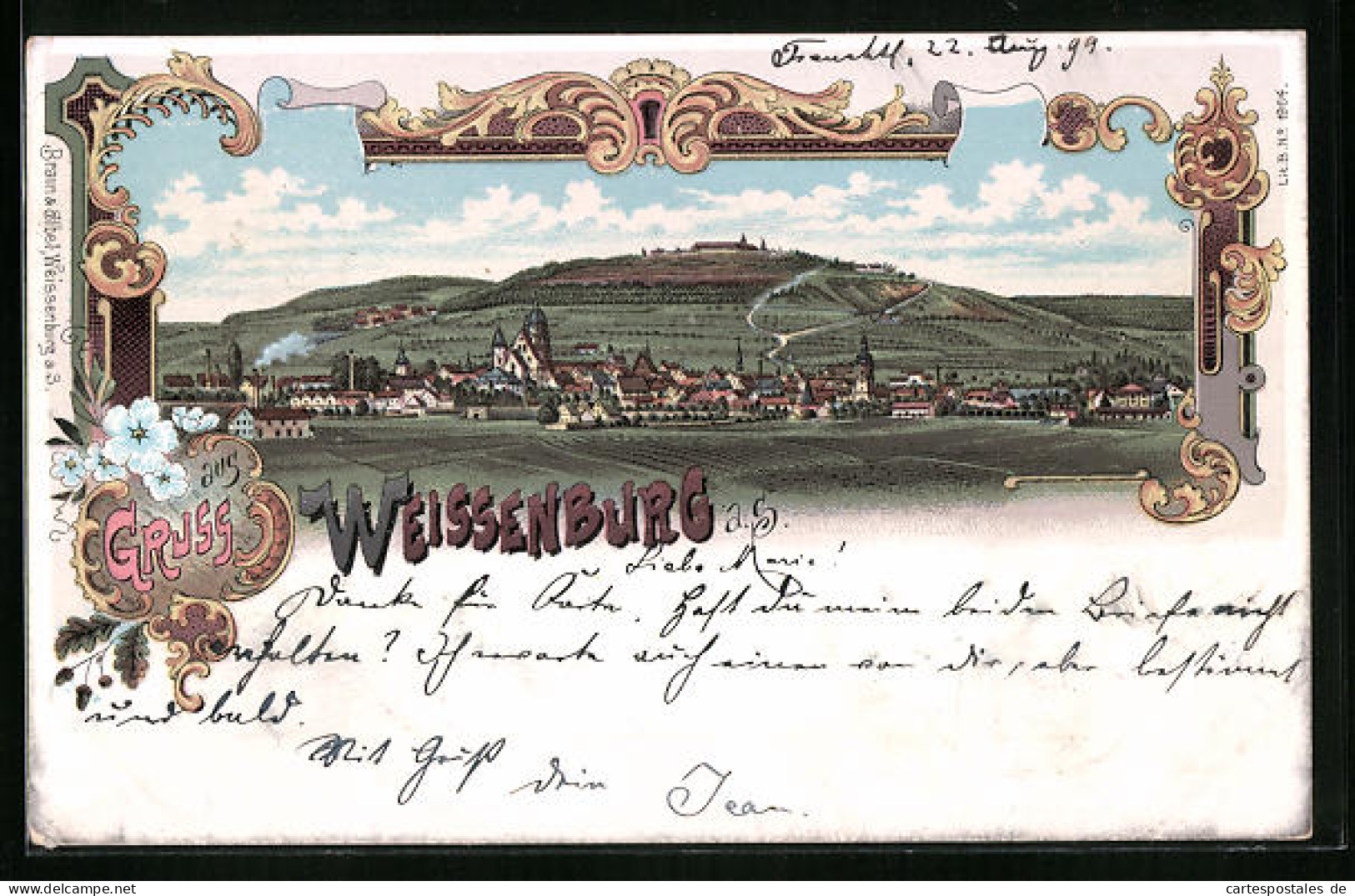 Lithographie Weissenburg A. S., Totalansicht Mit Kirche  - Weissenburg