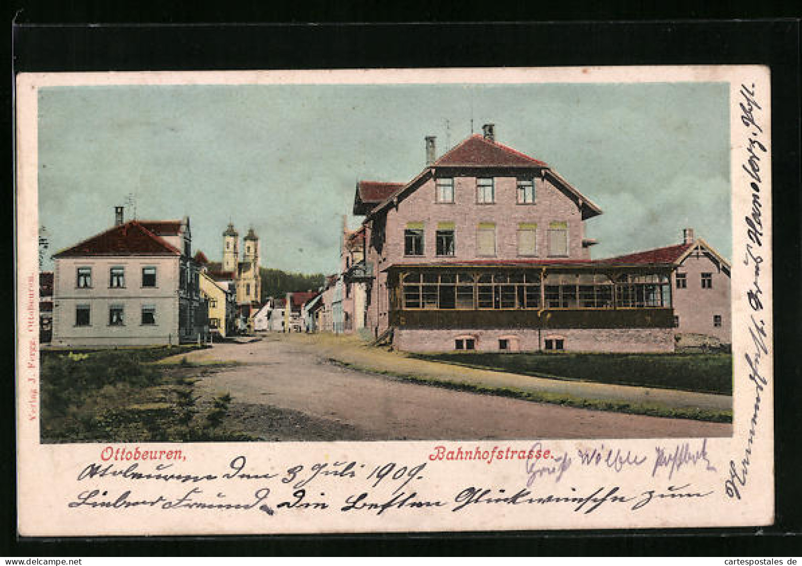 AK Ottobeuren, Bahnhofstrasse Mit Kirche  - Sonstige & Ohne Zuordnung