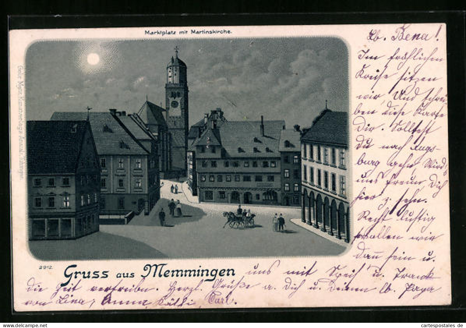 Lithographie Memmingen, Marktplatz Mit Martinskirche Bei Mondschein  - Memmingen