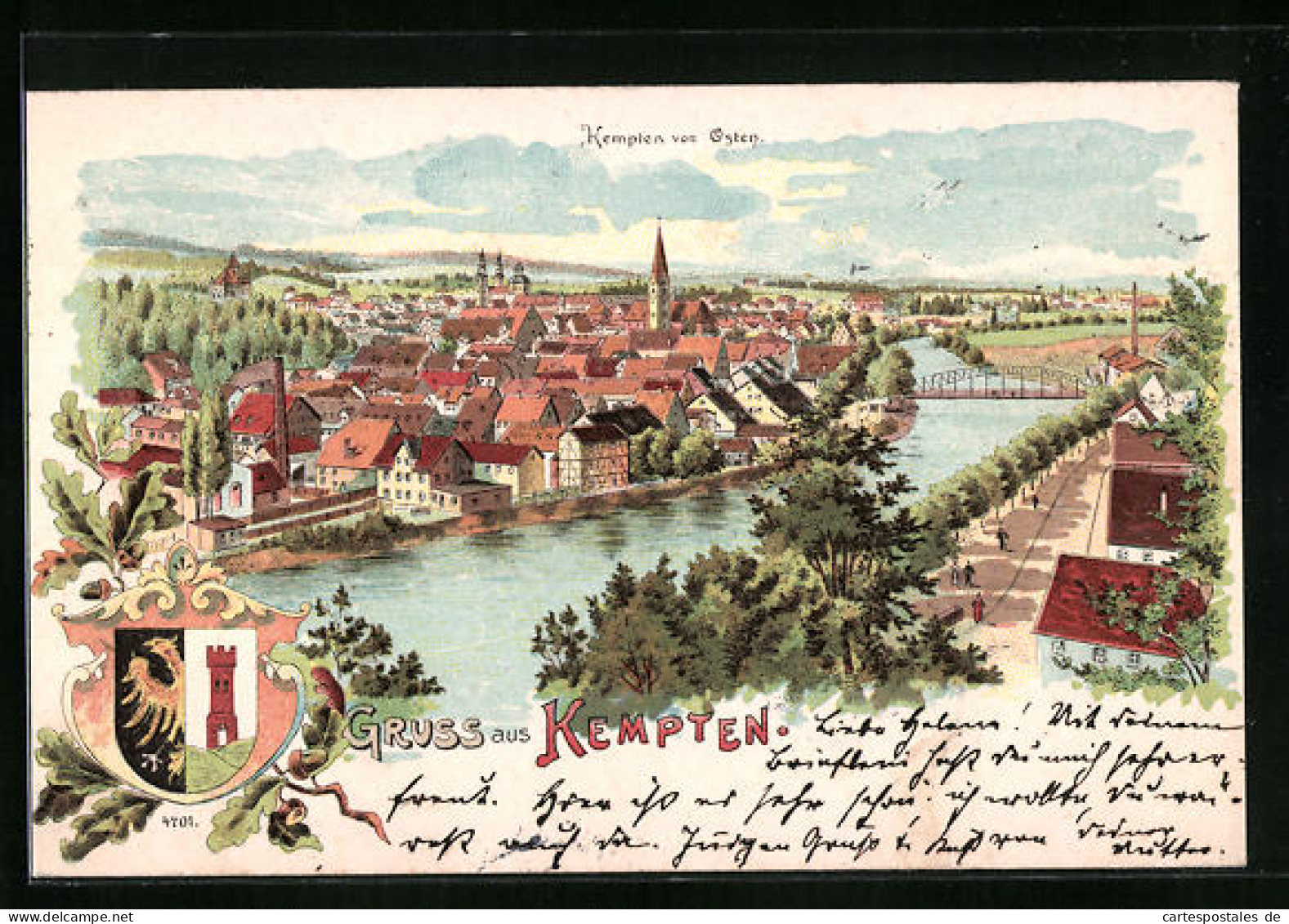 Lithographie Kempten, Teilansicht Von Osten, Wappen  - Kempten