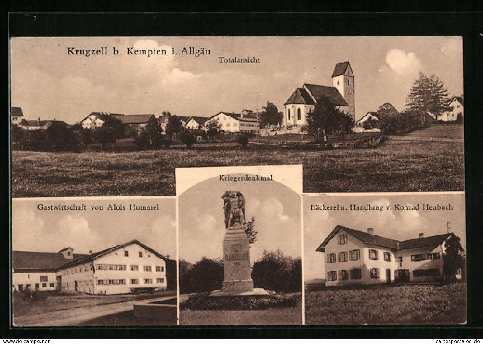 AK Krugzell B. Kempten I. Allgäu, Gasthaus Von Alois Hummel, Bäckerei Und Handlung V. Konrad Heubuch, Kriegerdenkmal  - Kempten