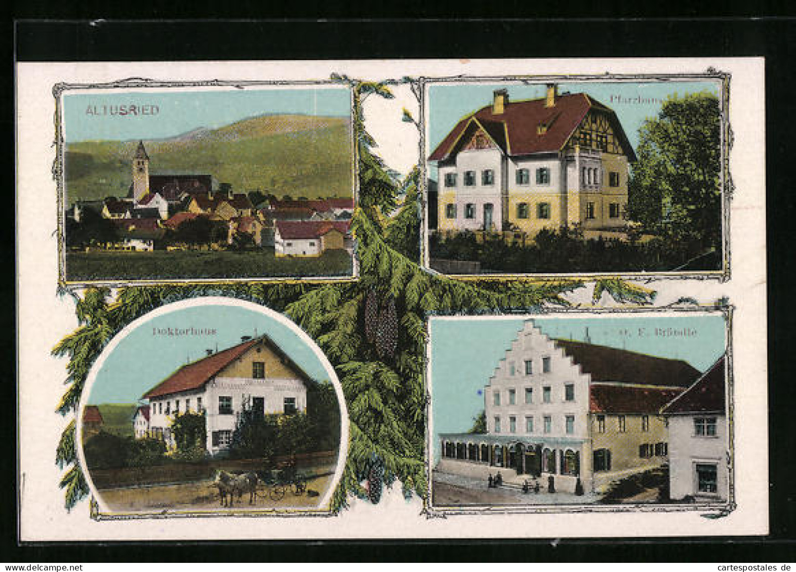 AK Altusried, Geschäft Von O. F. Brandle, Pfarrhaus, Dorktorhaus  - Other & Unclassified