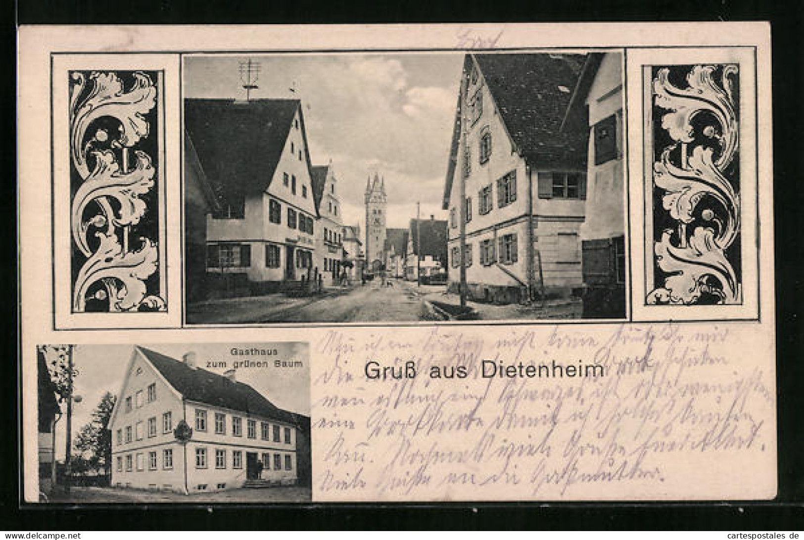 AK Dietenheim, Gasthaus Zum Grünen Baum, Strassenpartie  - Other & Unclassified