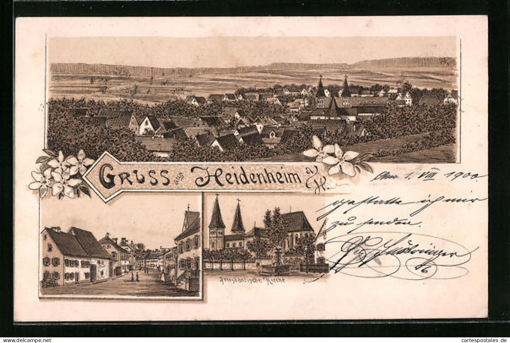 Lithographie Heidenheim, Totalansicht Mit Protestantischer Kirche  - Autres & Non Classés