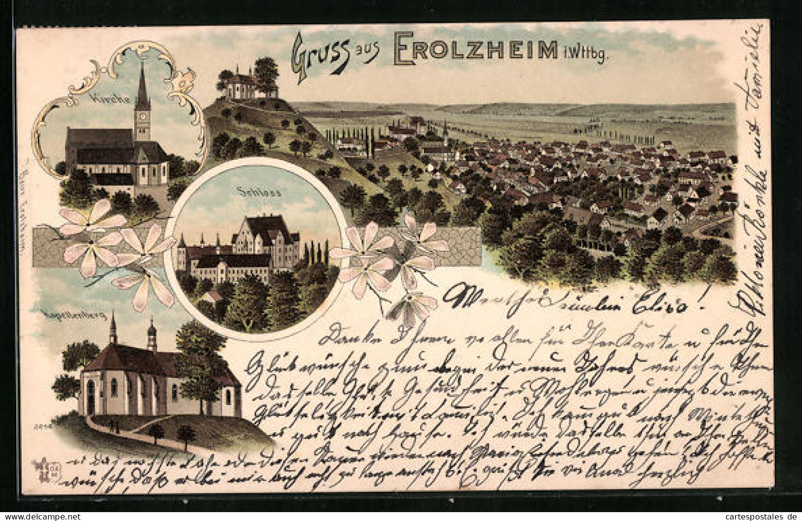 Lithographie Erolzheim I. Wttbg., Kirche, Schloss, Kapellenberg  - Other & Unclassified