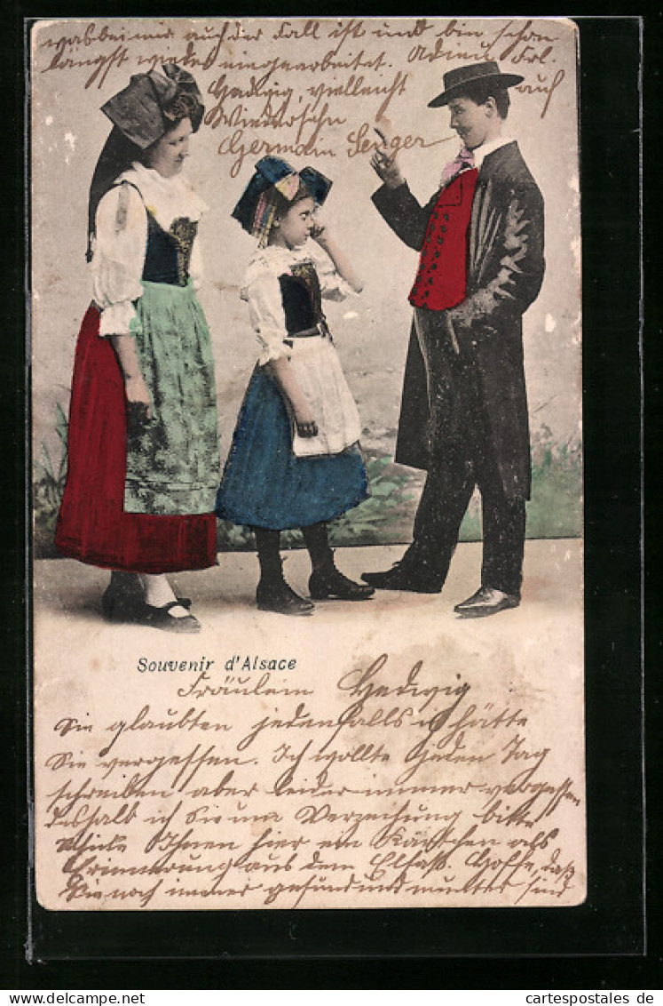 AK Vater Rügt Sein Töchterchen, Familie In Elsass-lothringische Tracht, Souvenir D`Alsace  - Costumes