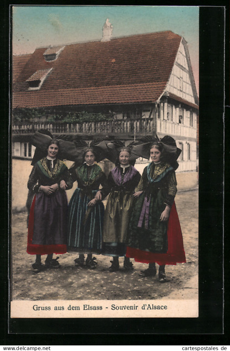 AK Gruss Aus Dem Elsass, Souvenir D`Alsace, Elsass-lothringische Tracht  - Costumi