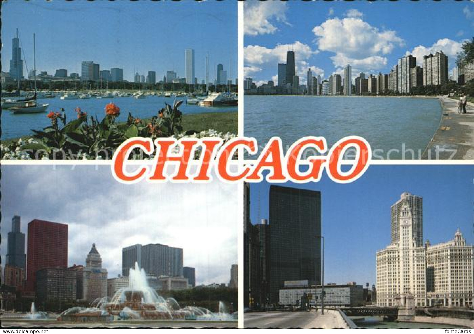 72592145 Chicago_Illinois Skyline Buckingham Fountain Wrigley Building - Sonstige & Ohne Zuordnung