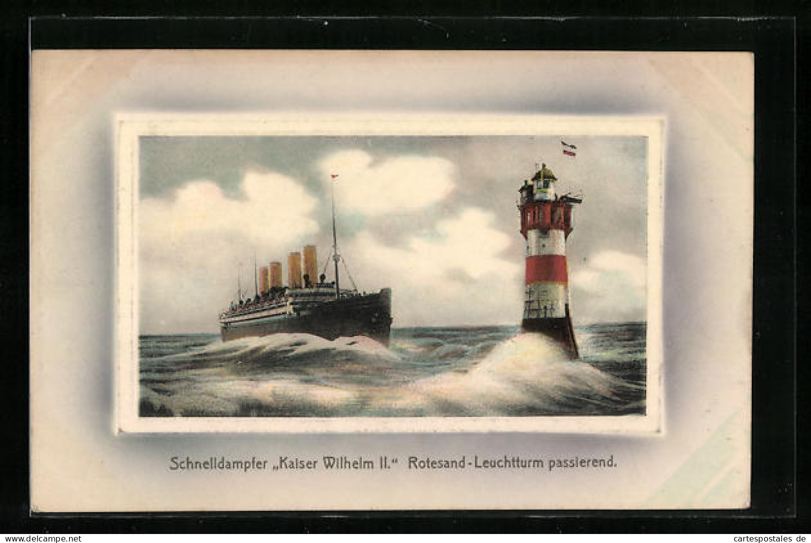 AK Passagierschiff Schnelldampfer Kaiser Wilhelm II., Rotsand-Leuchtturm Passierend  - Passagiersschepen