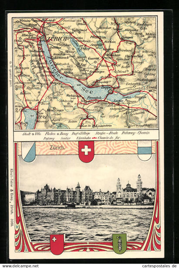 AK Zürich, Ortsansicht Mit Landkarte  - Other & Unclassified