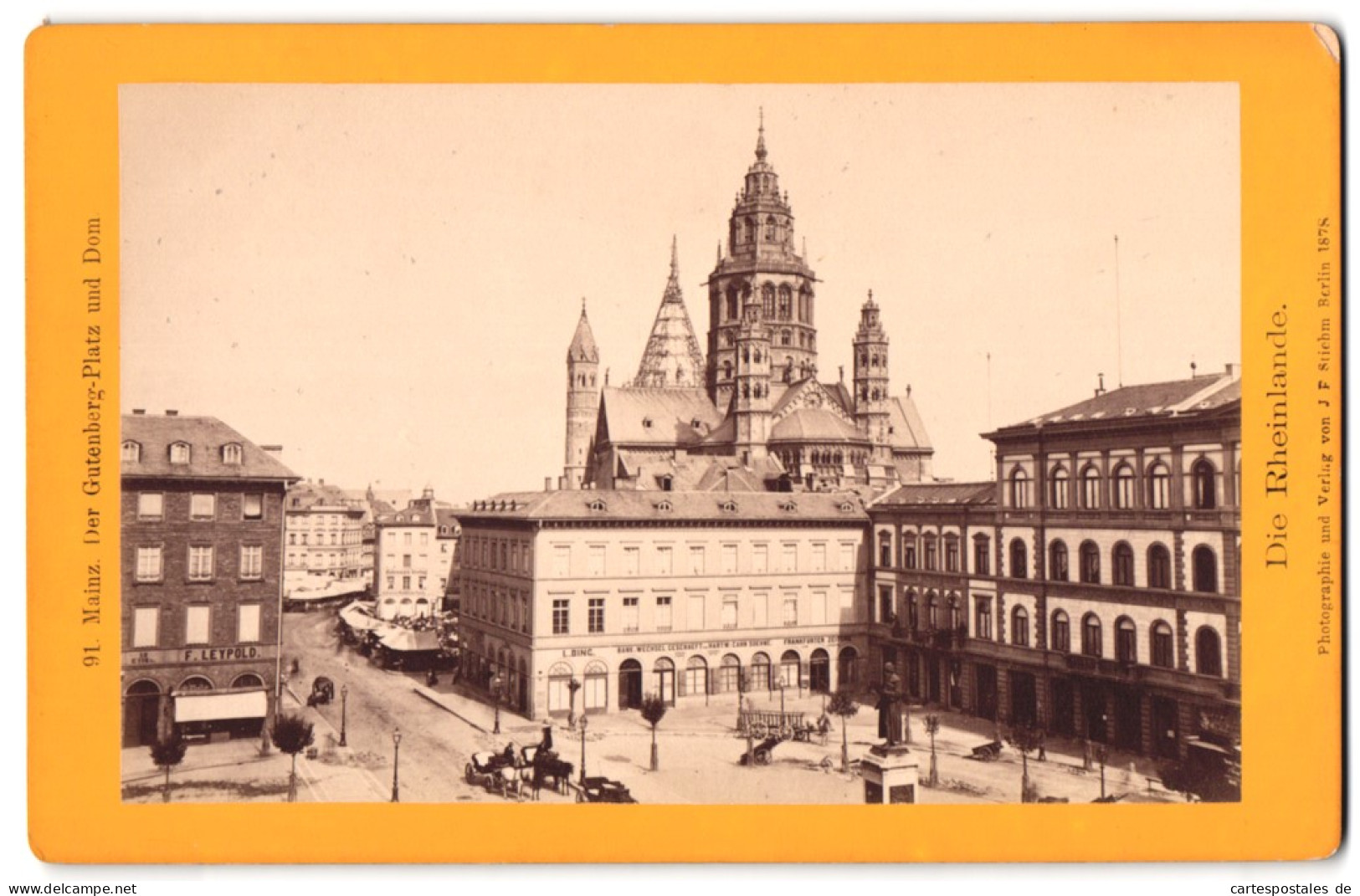 Fotografie F. F. Stiehm, Berlin, Ansicht Mainz, Blick Auf Den Gutenbergplatz Mit Dom Und Geschäften, Gutenbergdenkmal  - Lugares