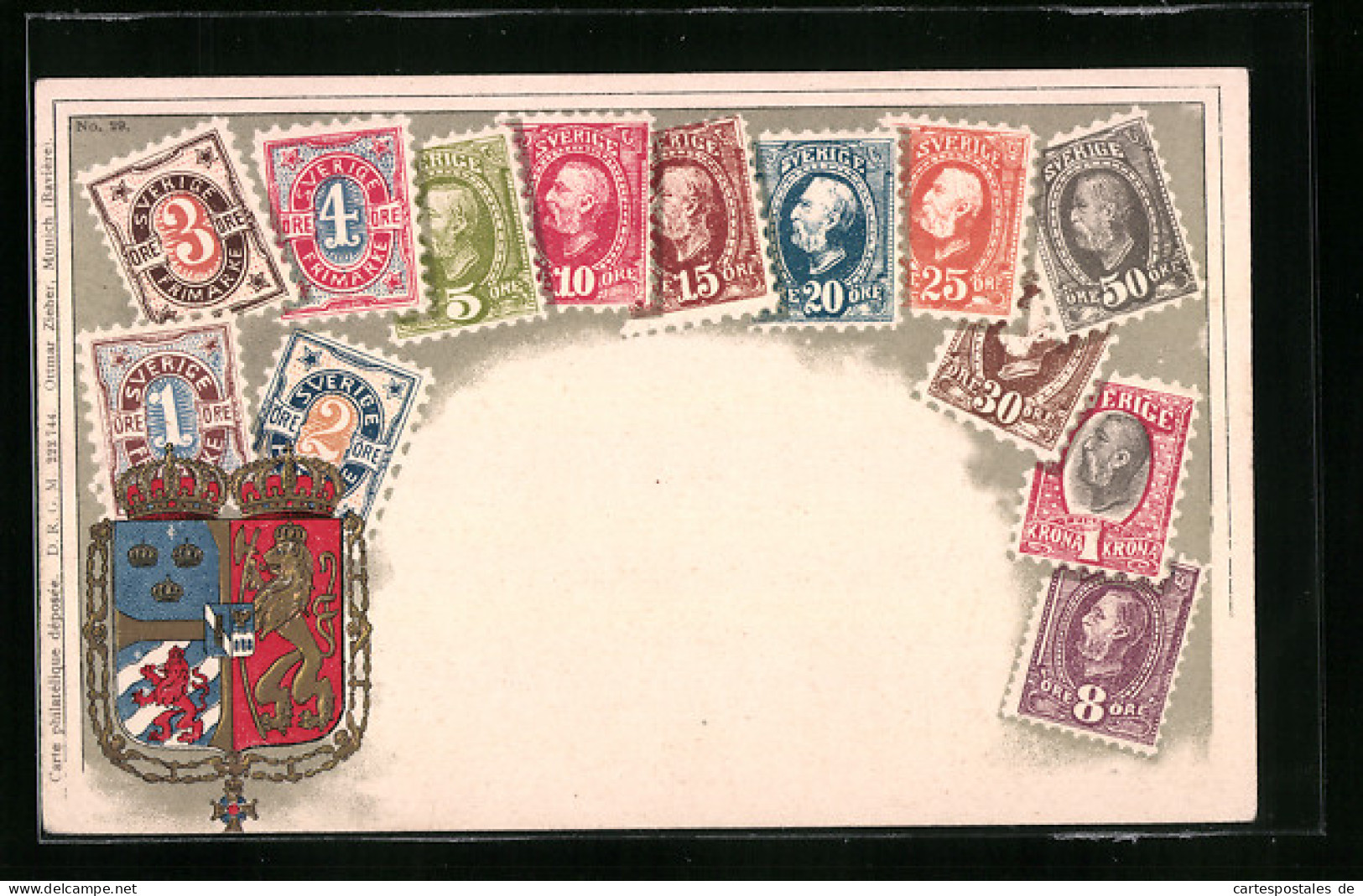 Präge-AK Schwedische Briefmarken Mit Wappen  - Timbres (représentations)