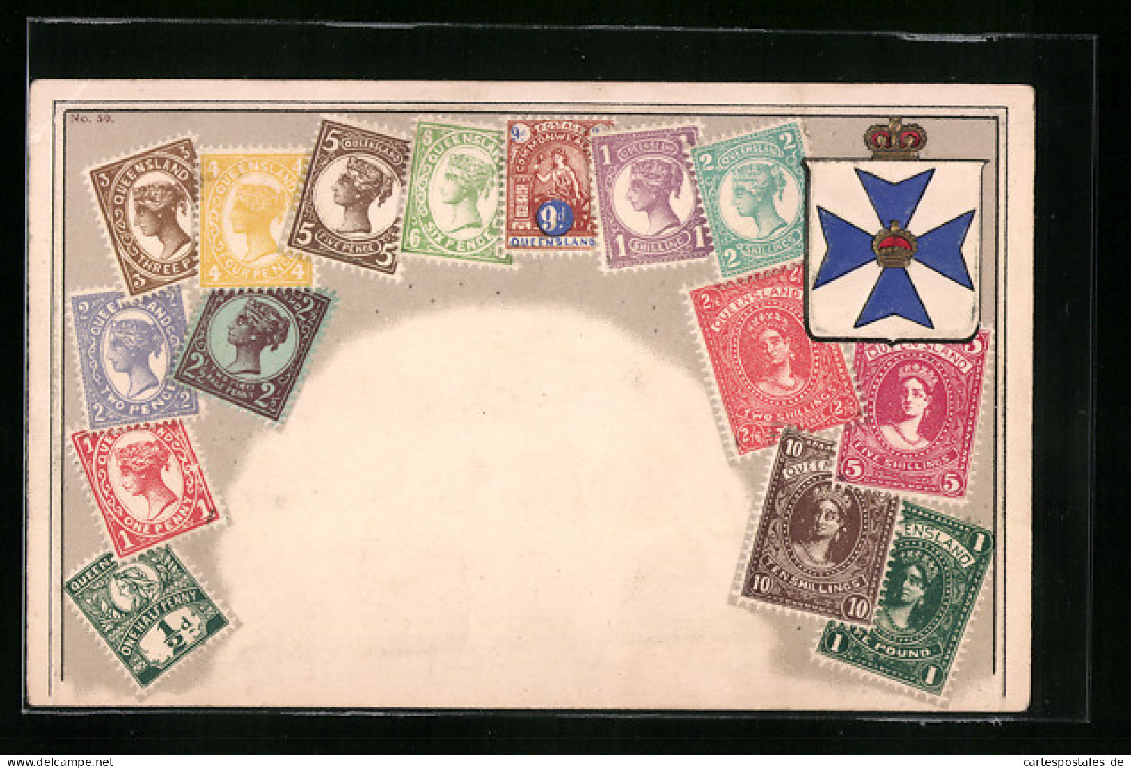 Präge-AK Briefmarken Mit Wappen Von Australien  - Timbres (représentations)