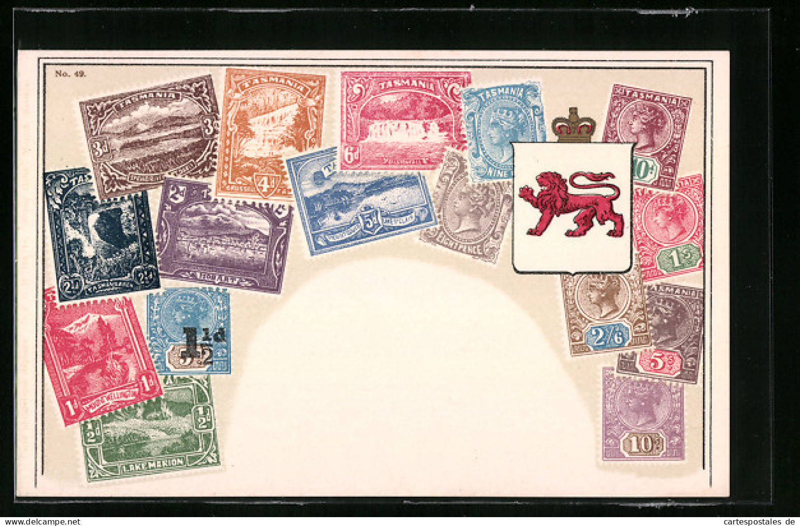 AK Briefmarken Und Wappen Von Tasmanien  - Stamps (pictures)