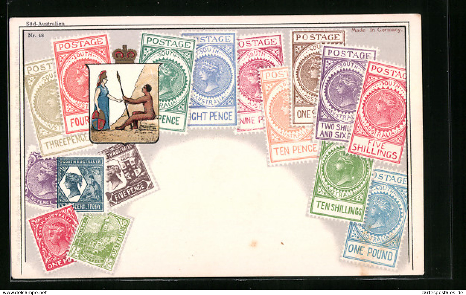 AK Briefmarken Mit Wappen Von Süd-Australien  - Stamps (pictures)