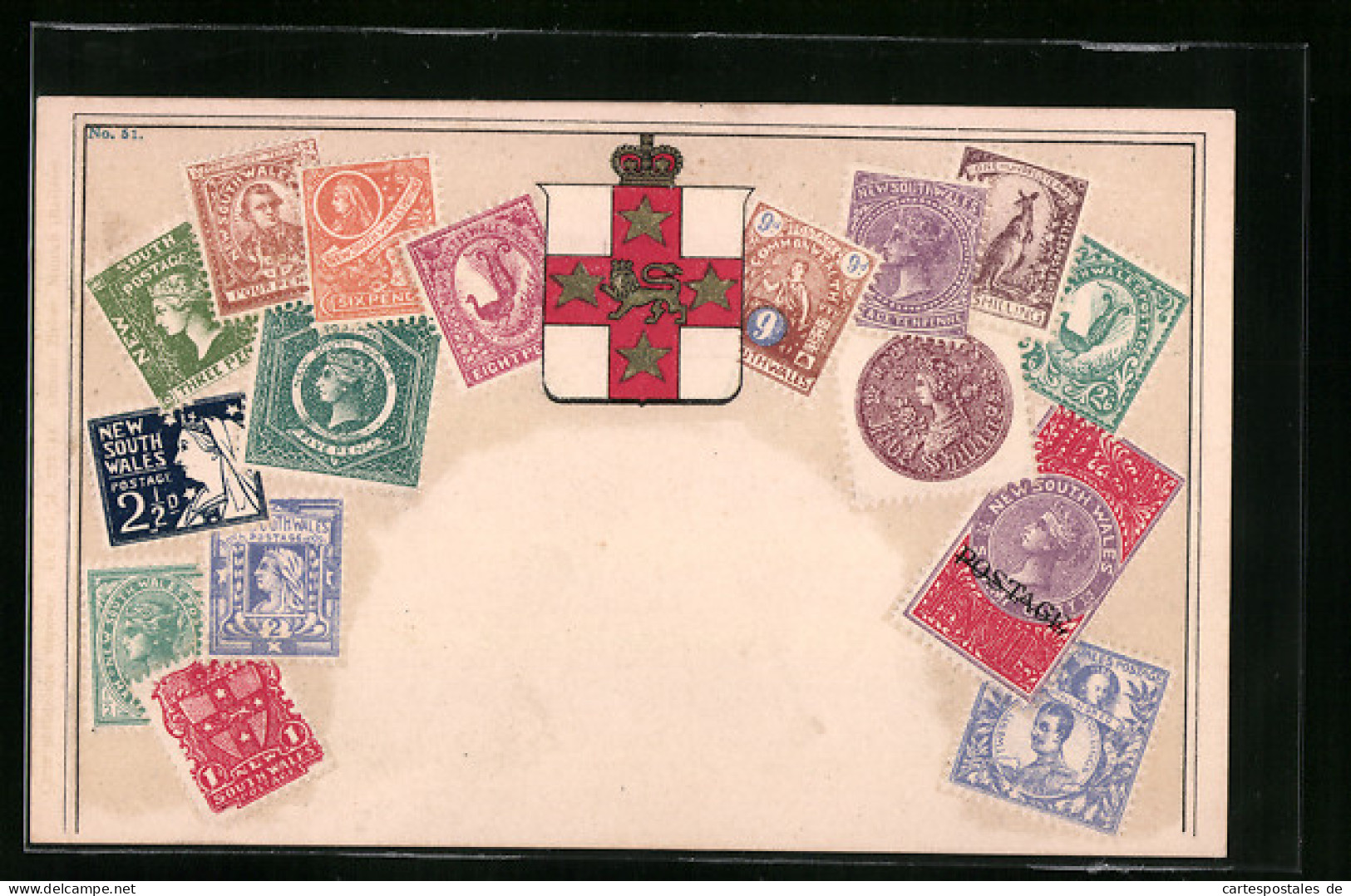Präge-AK Briefmarken Mit Wappen Von New South Wales, Australien  - Stamps (pictures)
