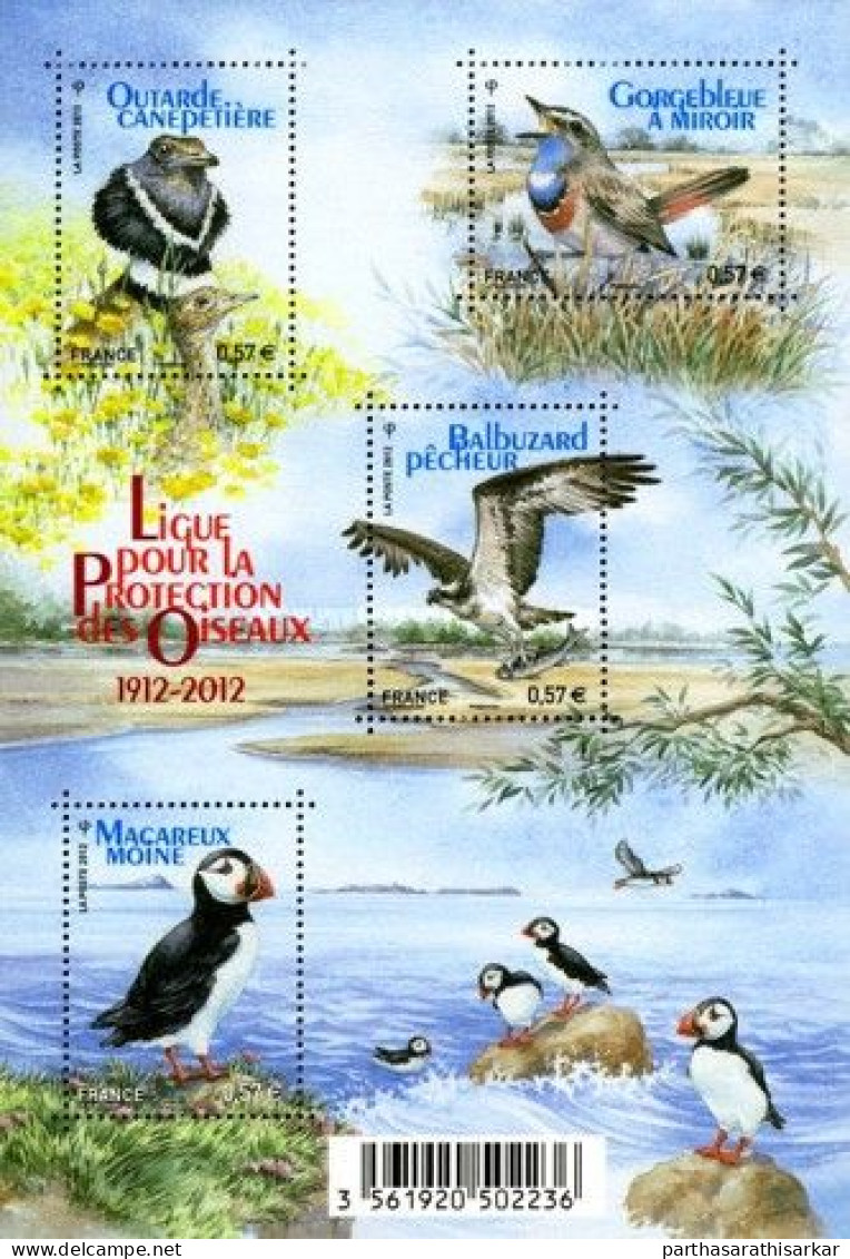 FRANCE  2012 BIRDS 100TH ANNIVERSARY OF THE LPO LIGUE DE PROTECTION DES OISEAUX MINIATURE SHEET MS MNH - Nuevos