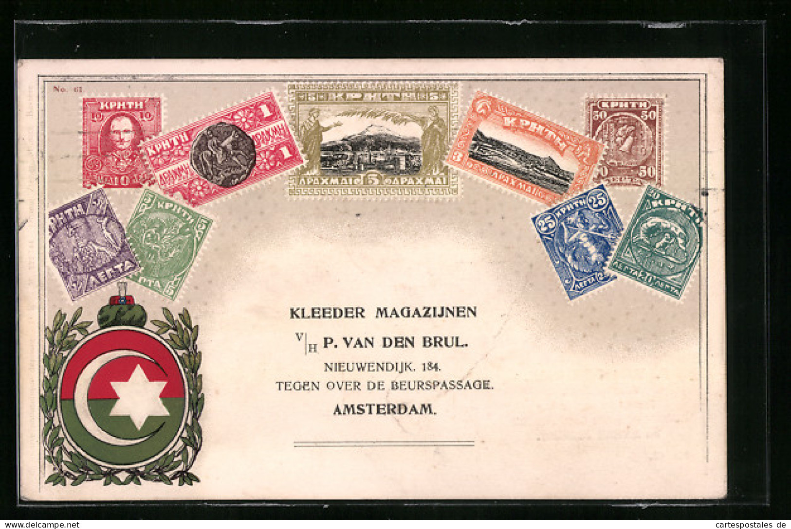 Präge-AK Briefmarken Mit Wappen Von Kreta Unter Türkischer Besatzung  - Timbres (représentations)