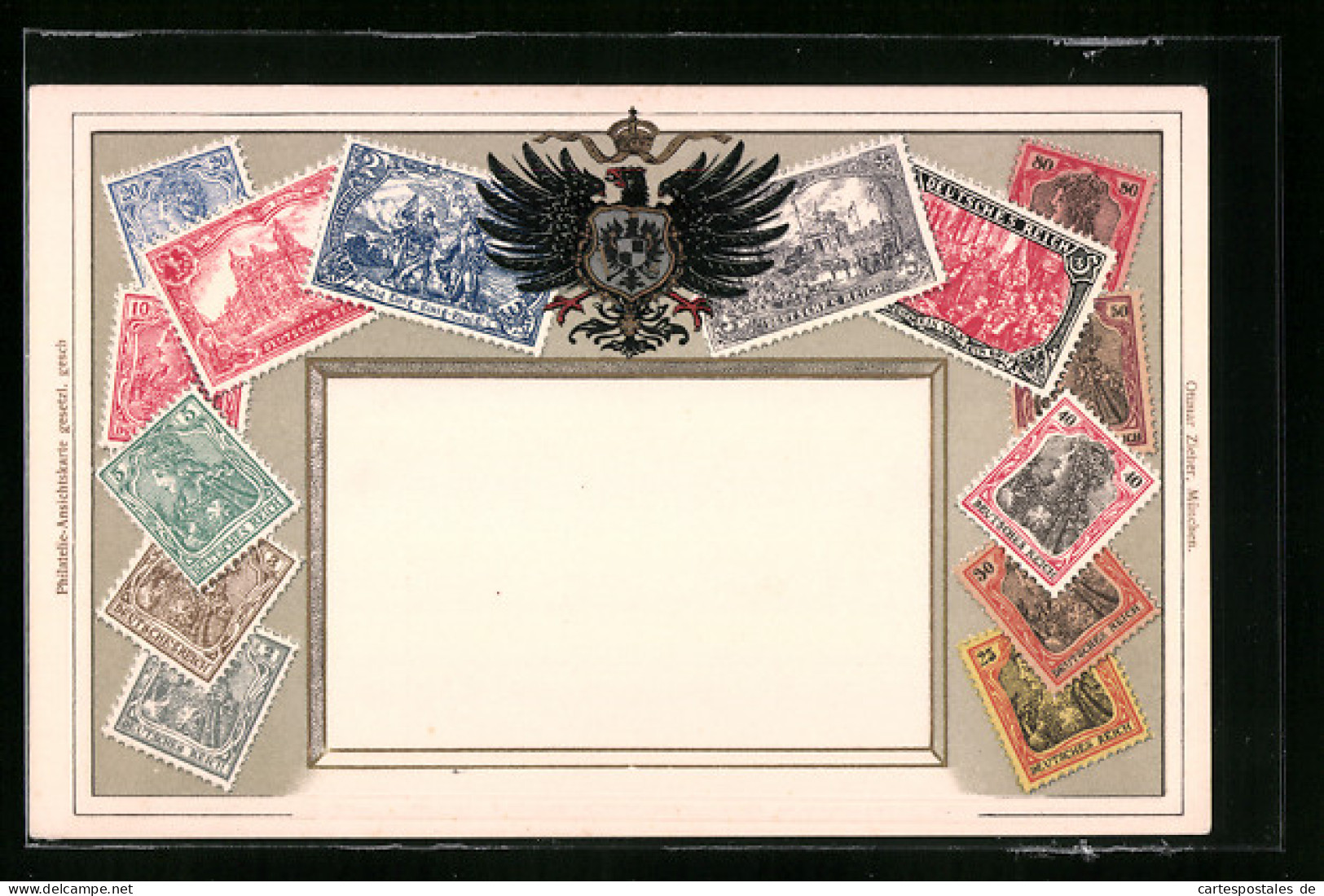 Präge-AK Briefmarken Und Wappen Des Deutschen Reichs  - Briefmarken (Abbildungen)