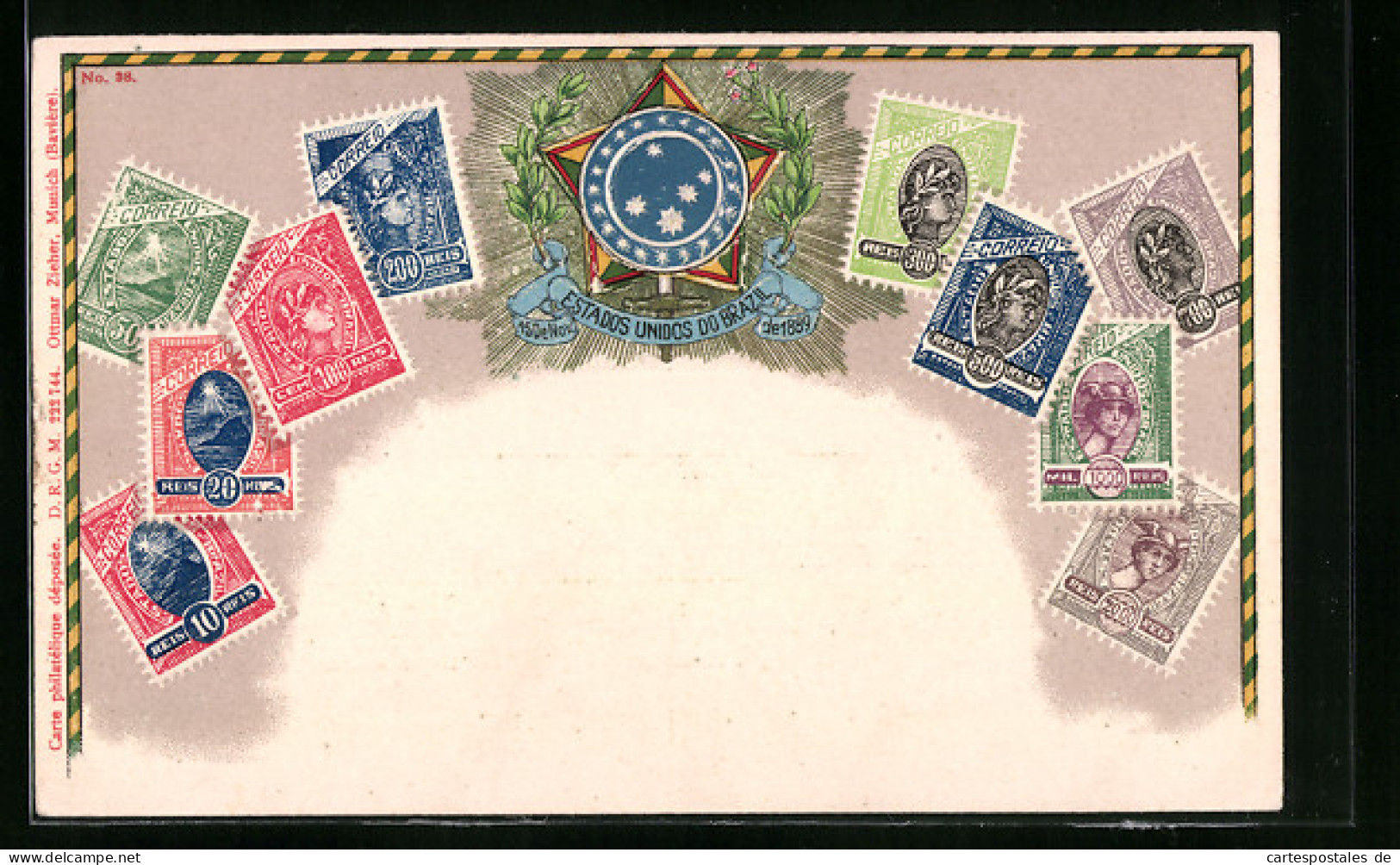 AK Briefmarken Und Wappen Von Brasilien  - Timbres (représentations)